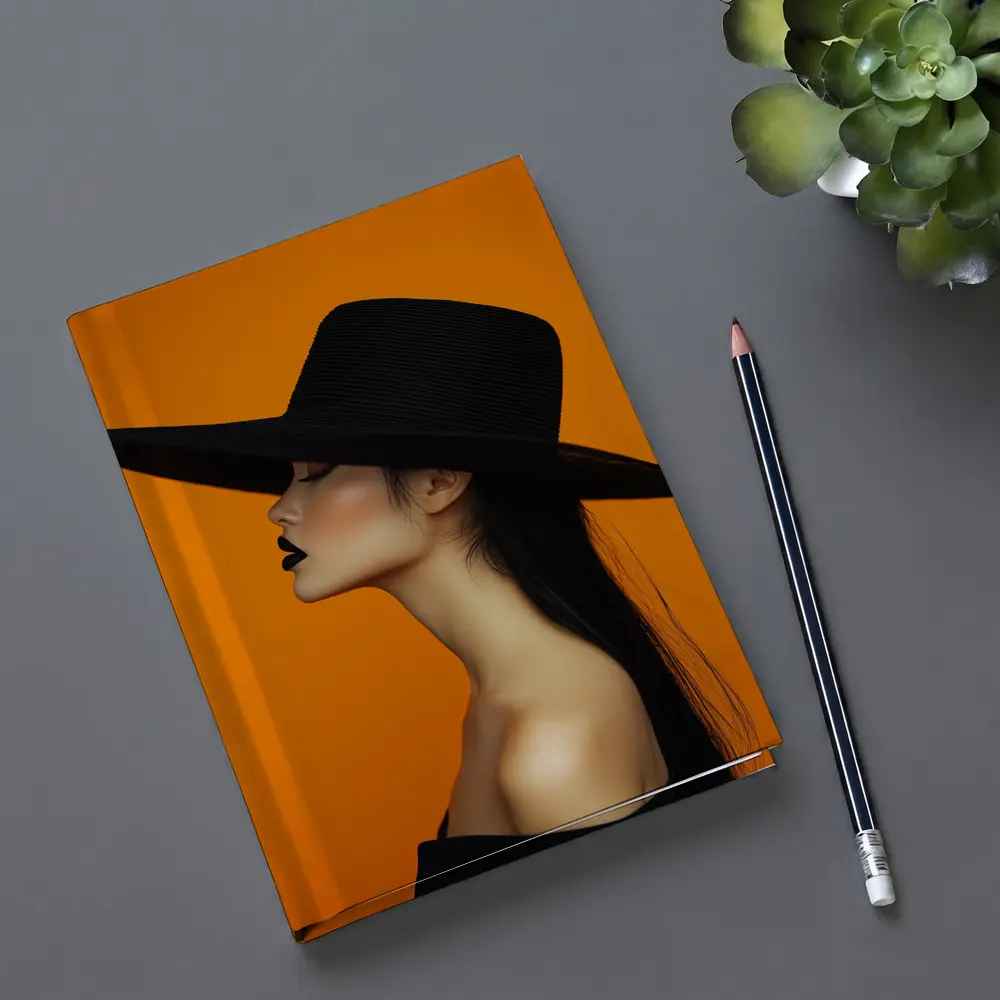 Woman Black Hat Orange Background Fashion Portrait – Notebooks