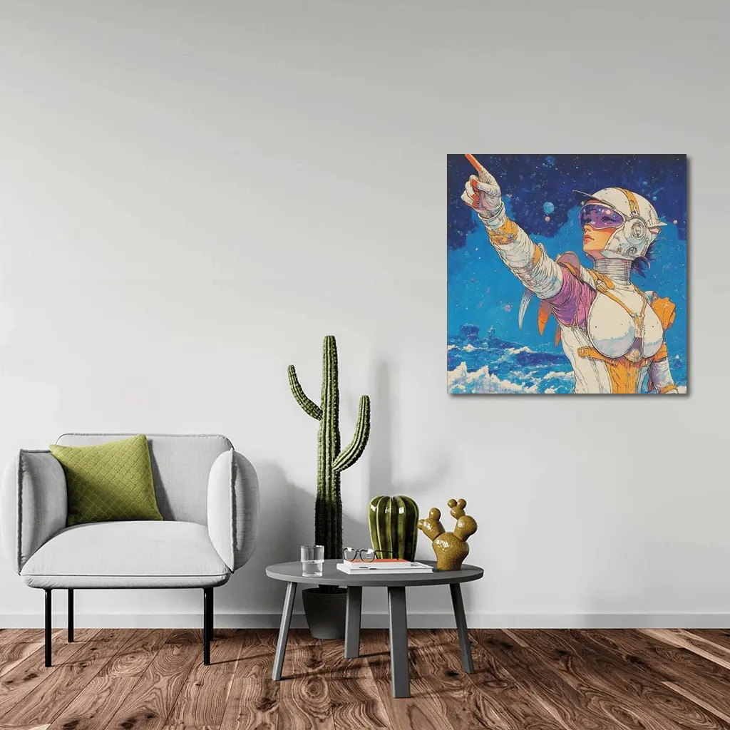 Anime Space Girl Pointing Cosmic Ocean – Wall Art
