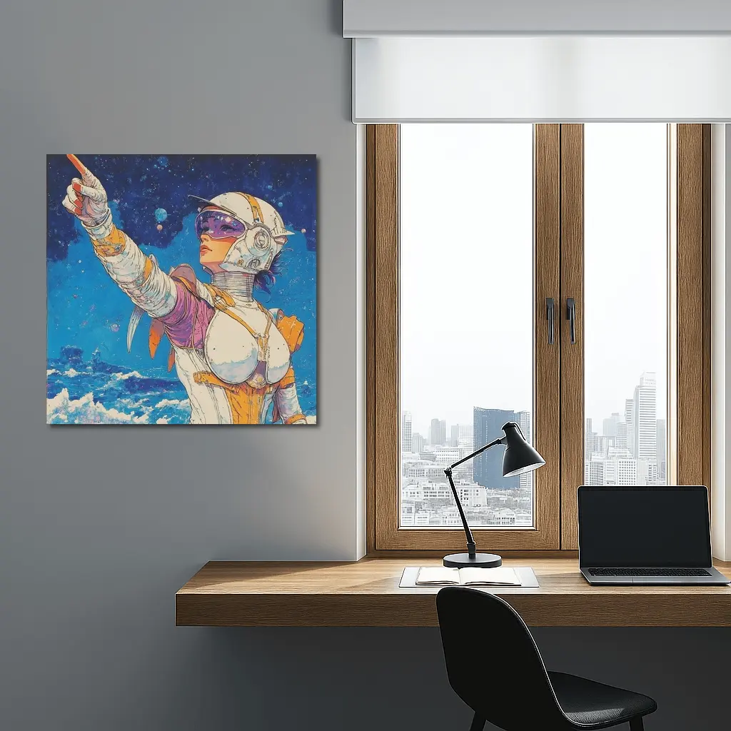 Anime Space Girl Pointing Cosmic Ocean – Wall Art