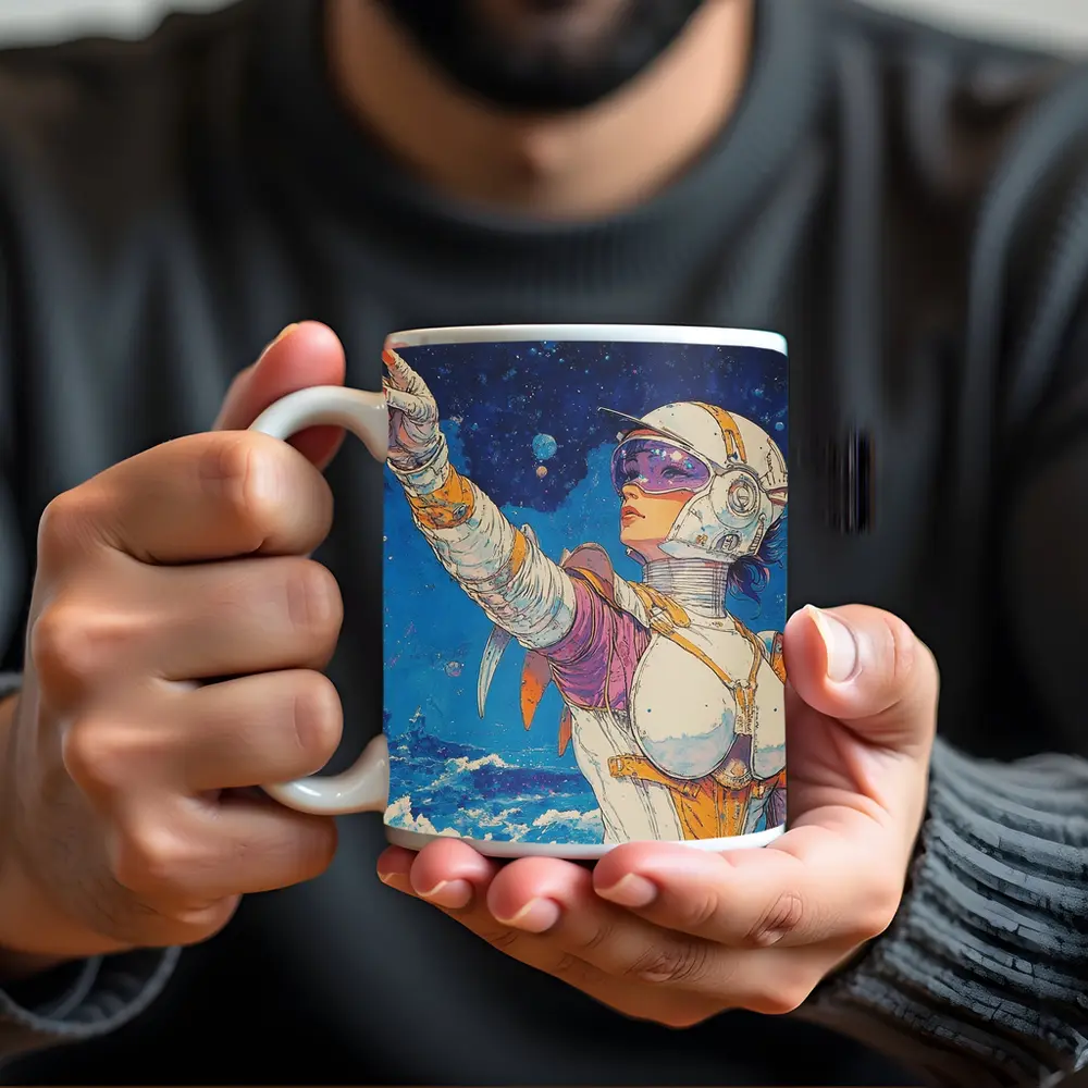 Anime Space Girl Pointing Cosmic Ocean – Mugs