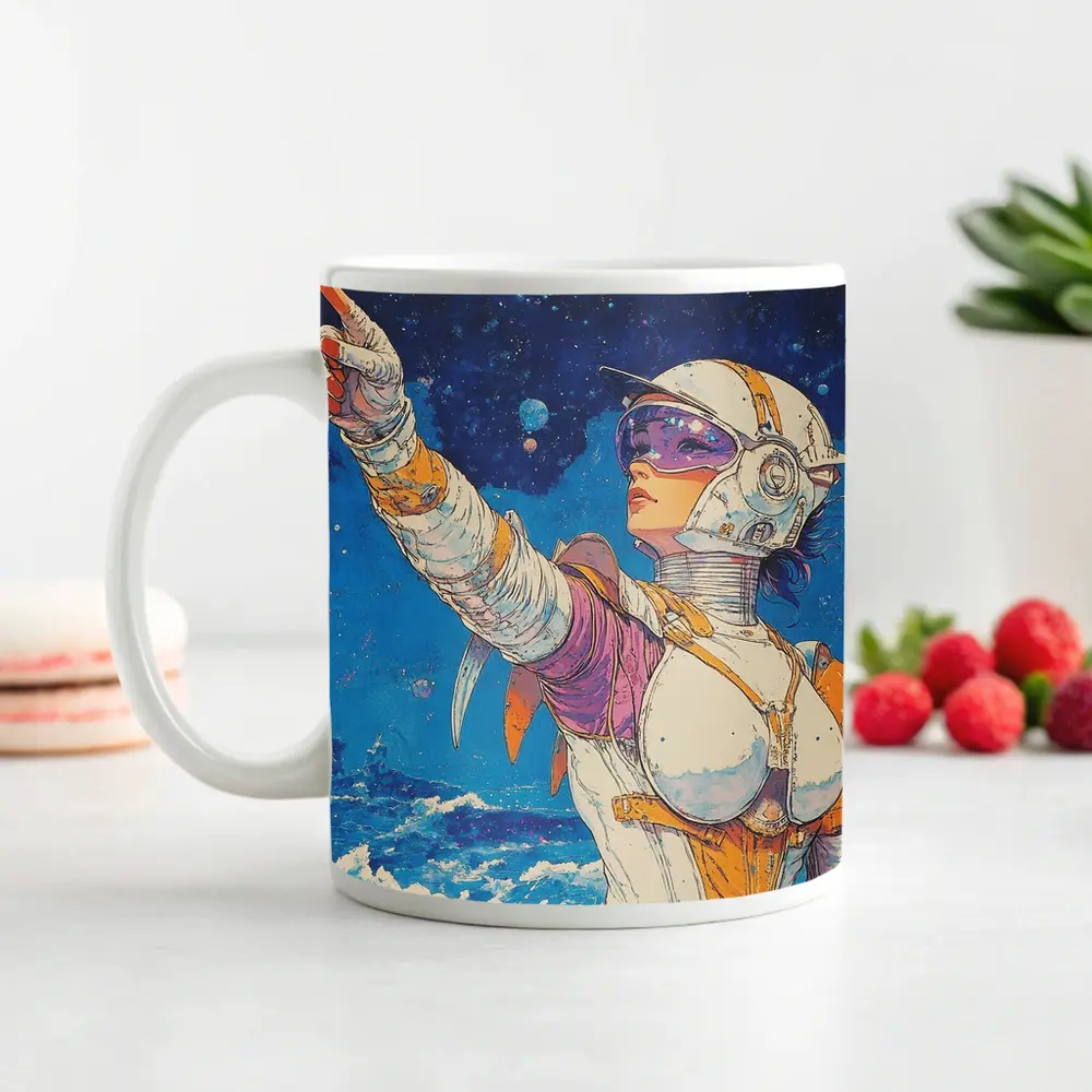 Anime Space Girl Pointing Cosmic Ocean – Mugs