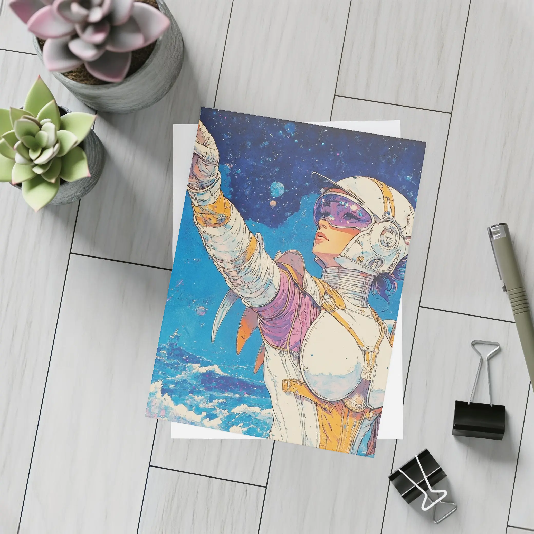 Anime Space Girl Pointing Cosmic Ocean – Postcards