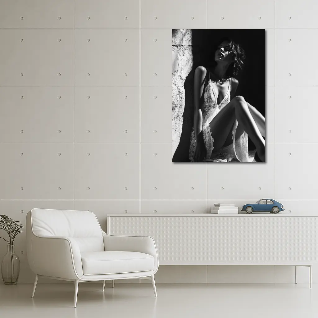 Black and White Woman Lace Dress Portrait – Wall Art