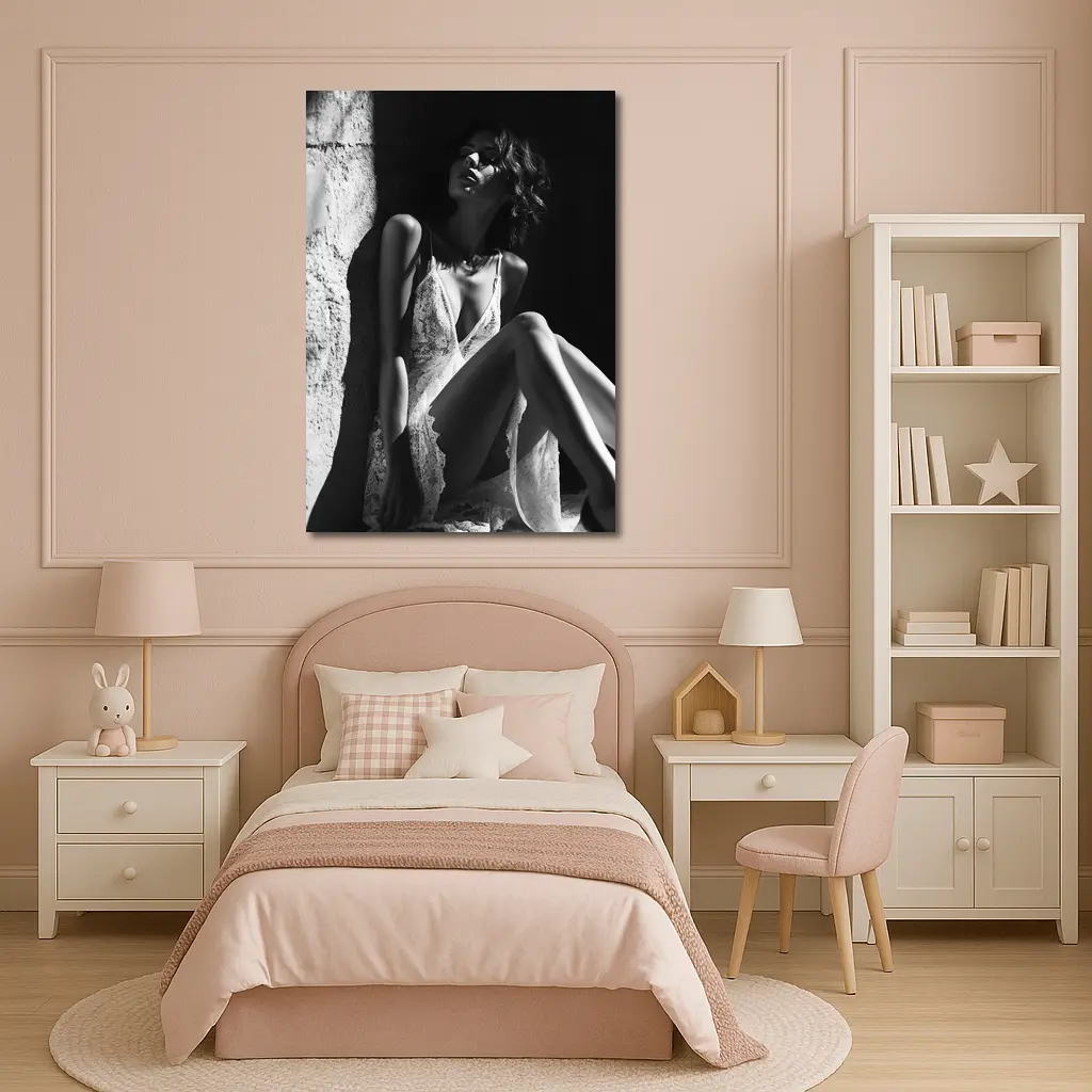 Black and White Woman Lace Dress Portrait – Wall Art