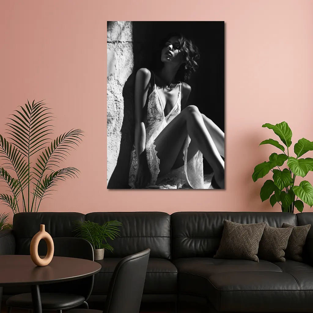 Black and White Woman Lace Dress Portrait – Wall Art