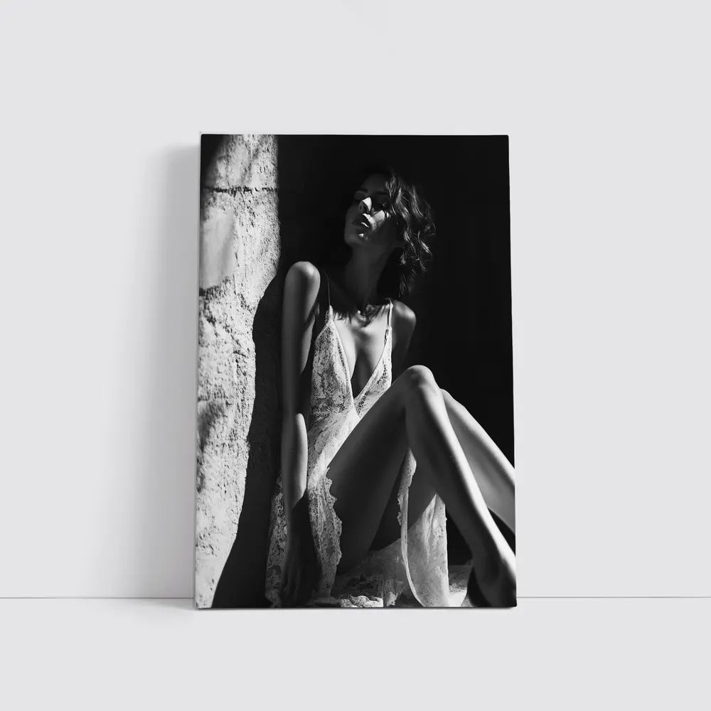 Black and White Woman Lace Dress Portrait – Wall Art