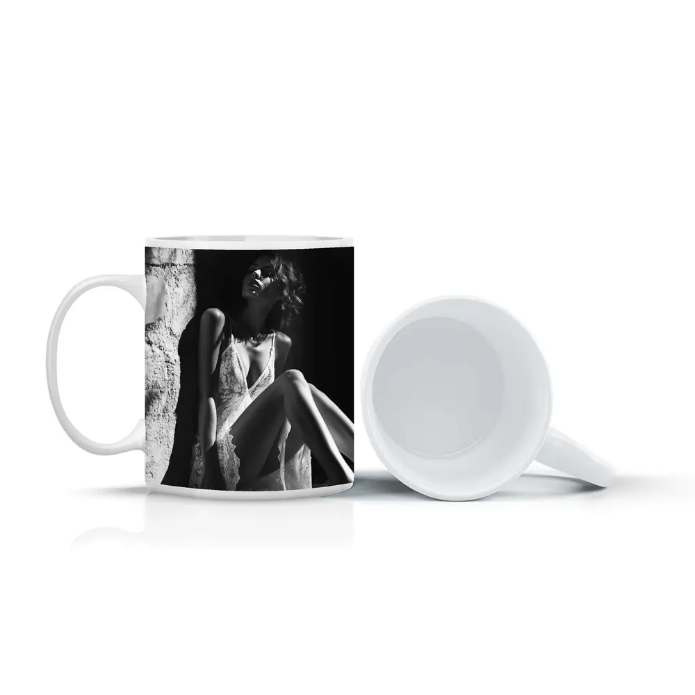 Black and White Woman Lace Dress Portrait – Mugs
