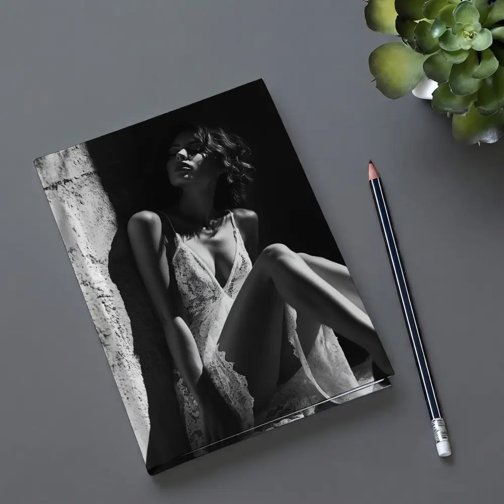 Black and White Woman Lace Dress Portrait – Notebooks