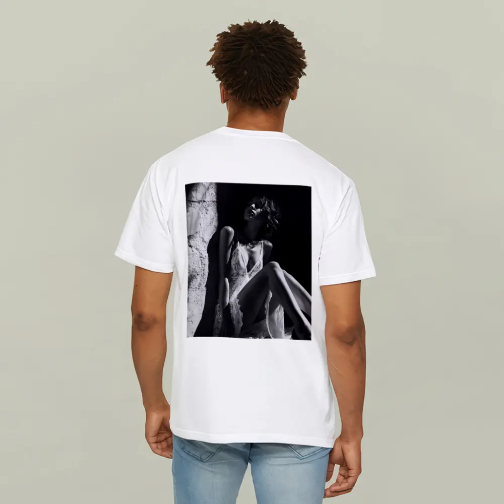 Black and White Woman Lace Dress Portrait – T-Shirts