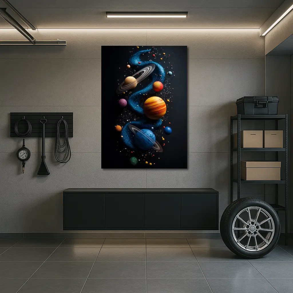 Solar System Planets Swirling Dark Background – Wall Art