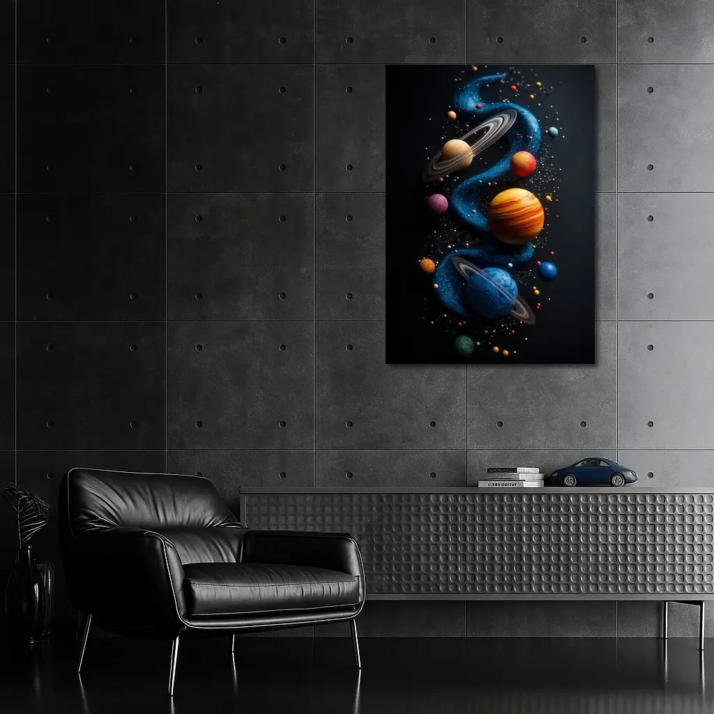 Solar System Planets Swirling Dark Background – Wall Art