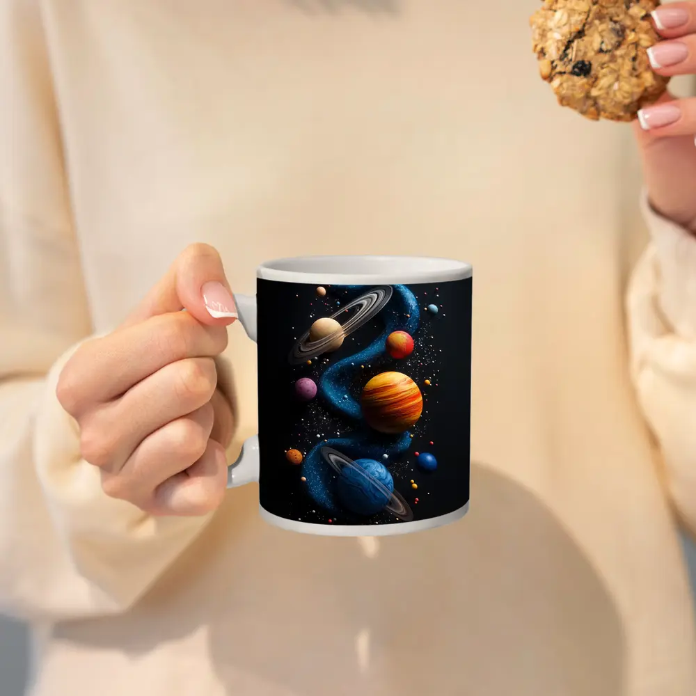Solar System Planets Swirling Dark Background – Mugs