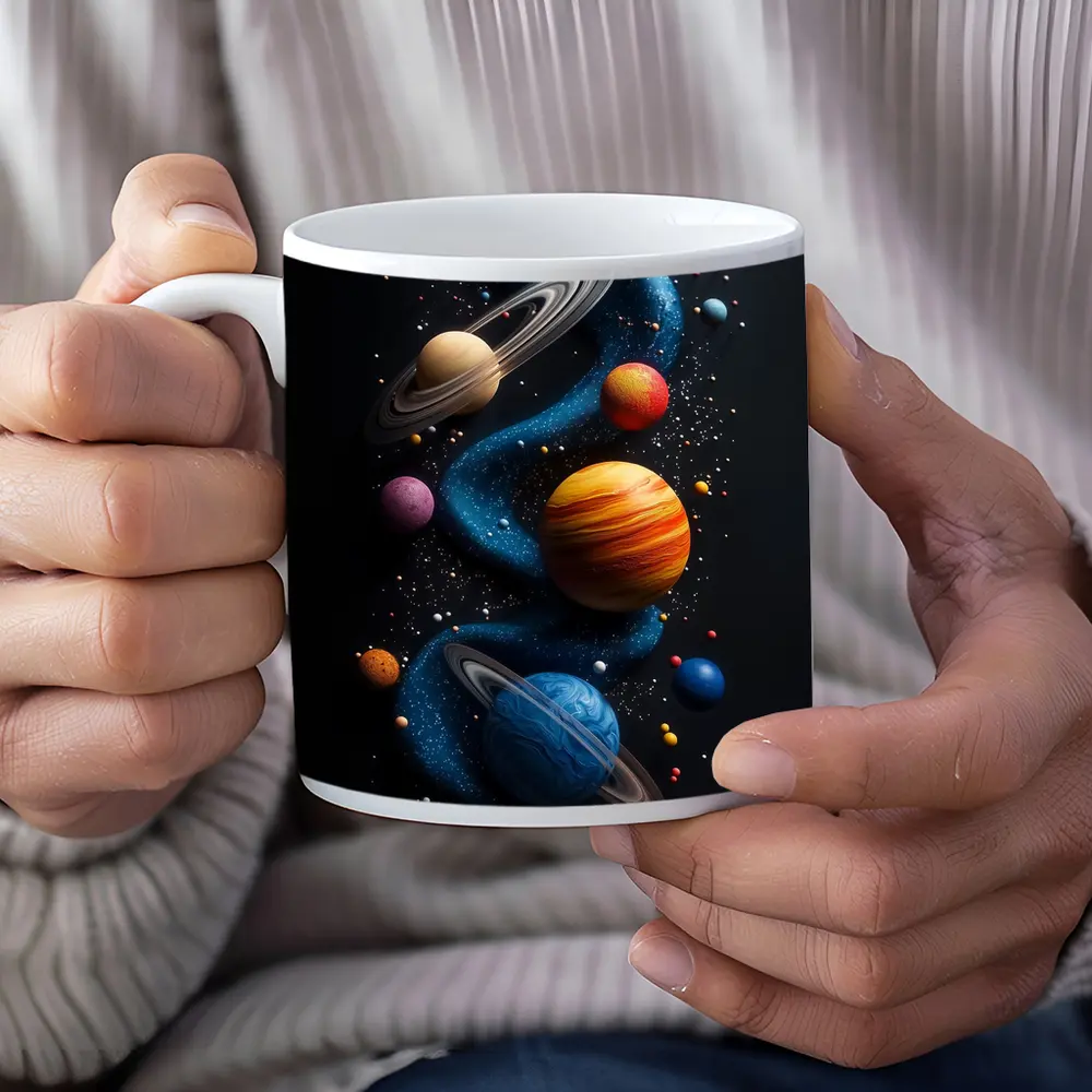 Solar System Planets Swirling Dark Background – Mugs
