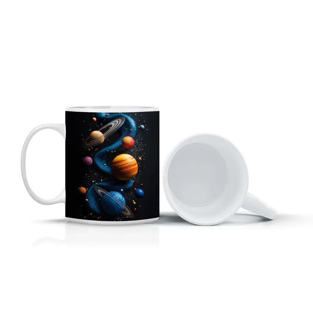 Solar System Planets Swirling Dark Background – Mugs