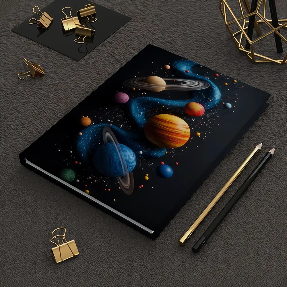 Solar System Planets Swirling Dark Background – Notebooks