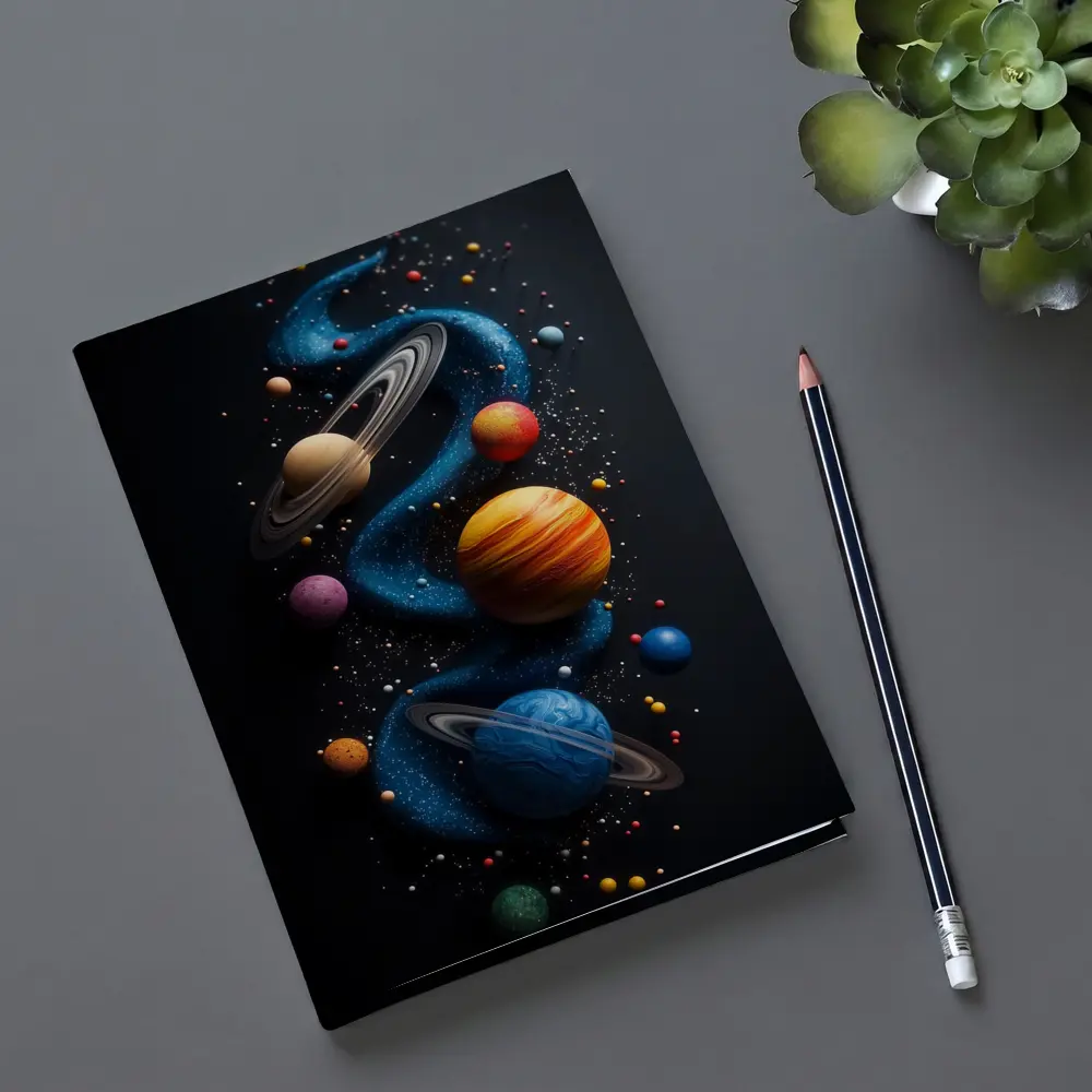Solar System Planets Swirling Dark Background – Notebooks