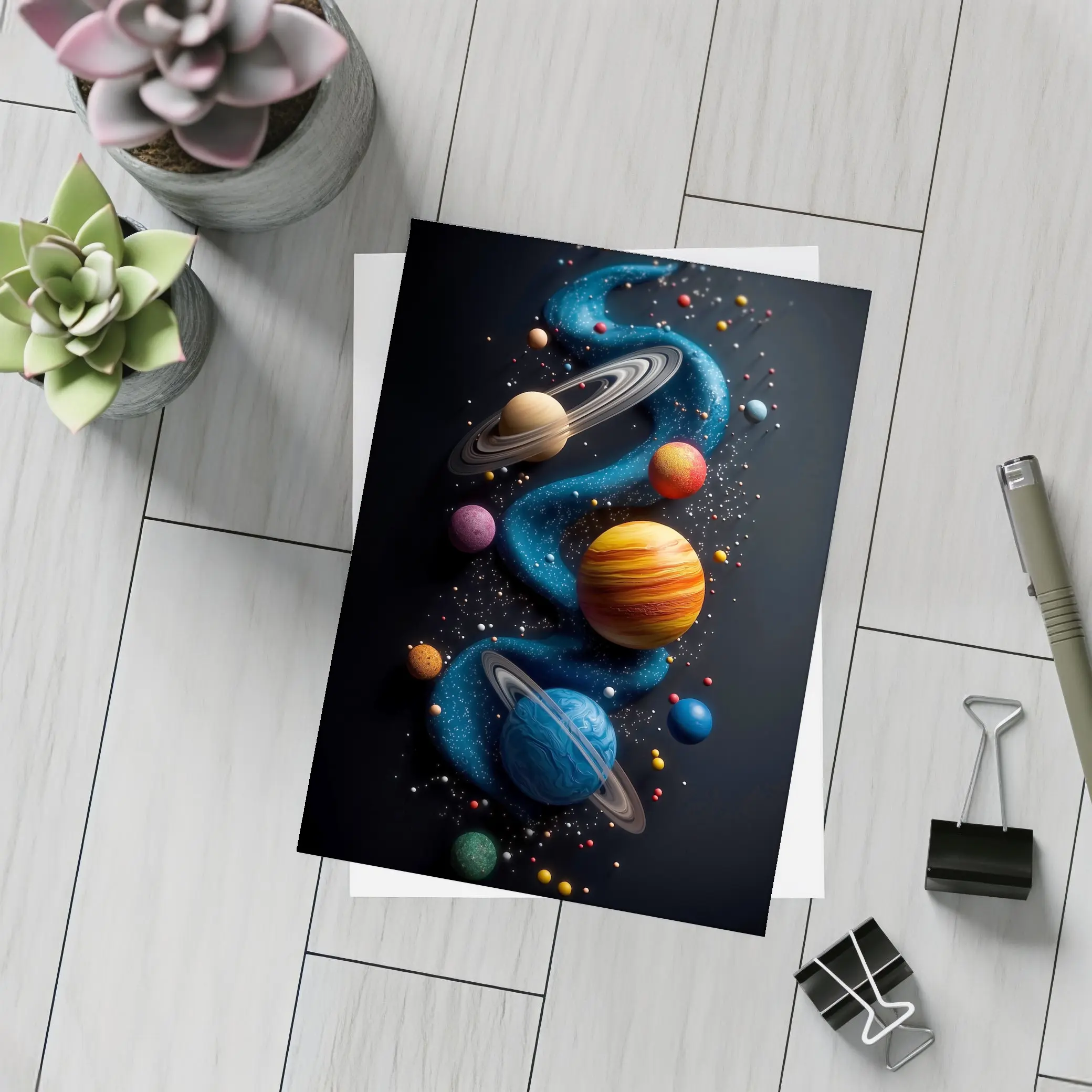 Solar System Planets Swirling Dark Background – Postcards