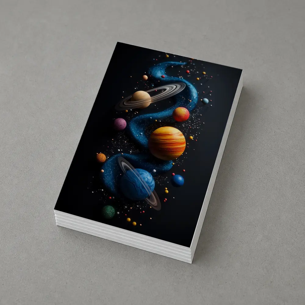 Solar System Planets Swirling Dark Background – Postcards