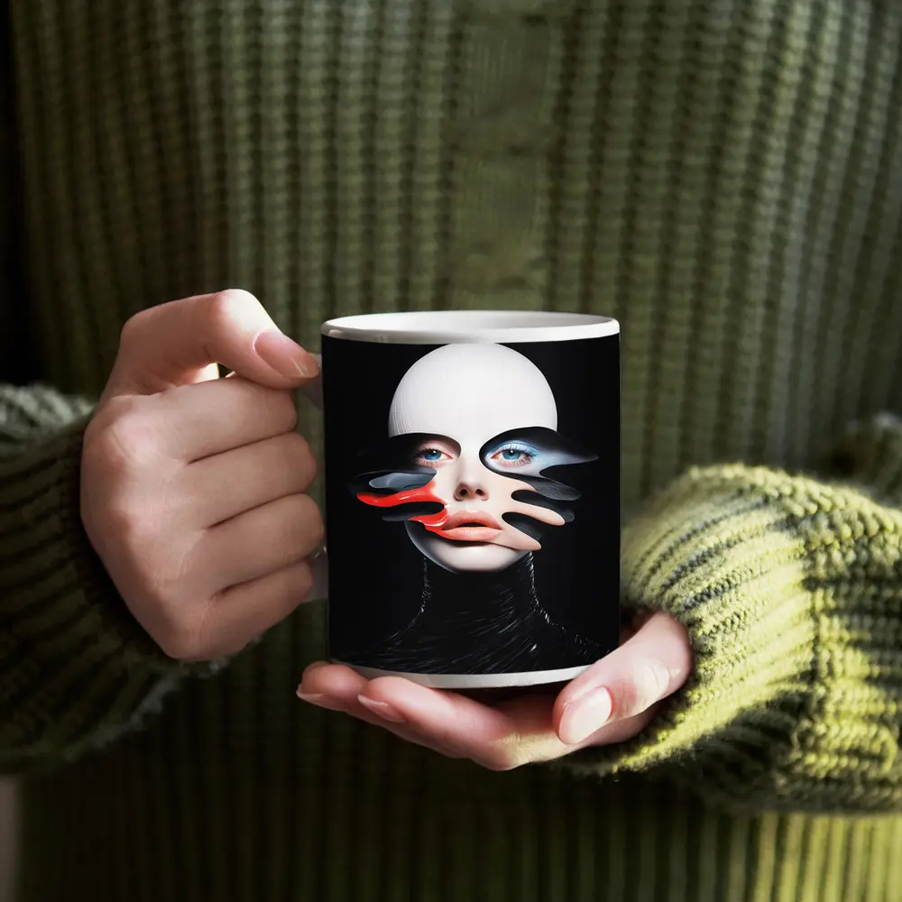 Surreal Female Face Abstract Dark Background – Mugs