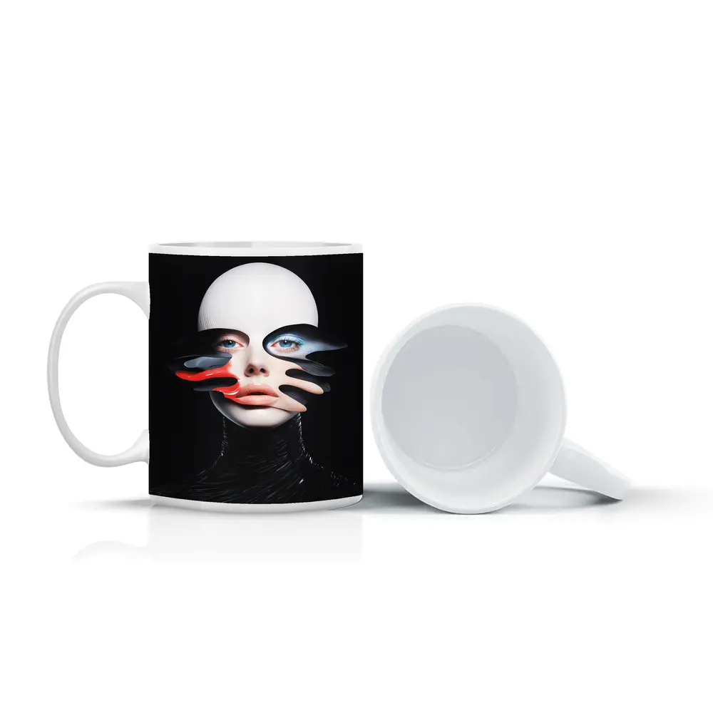 Surreal Female Face Abstract Dark Background – Mugs