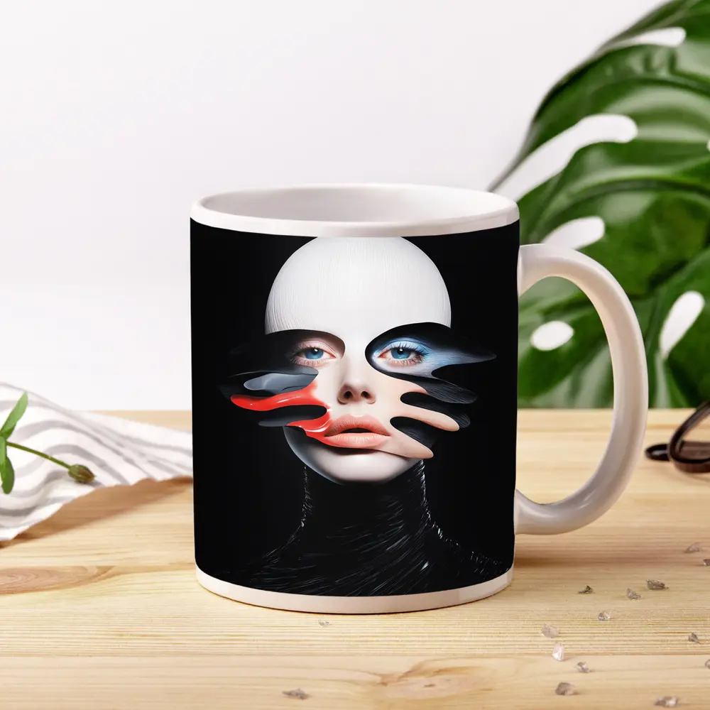 Surreal Female Face Abstract Dark Background – Mugs