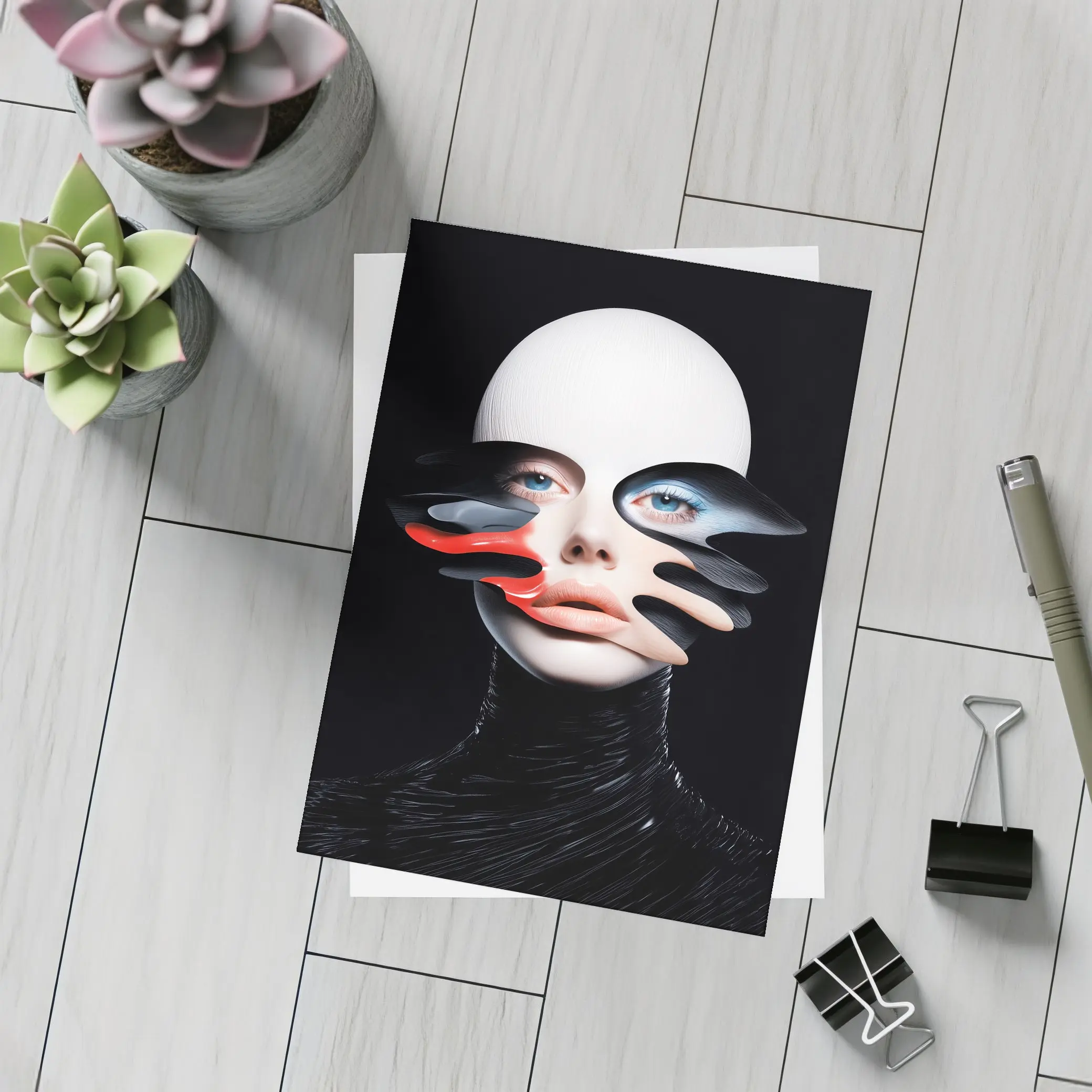 Surreal Female Face Abstract Dark Background – Postcards