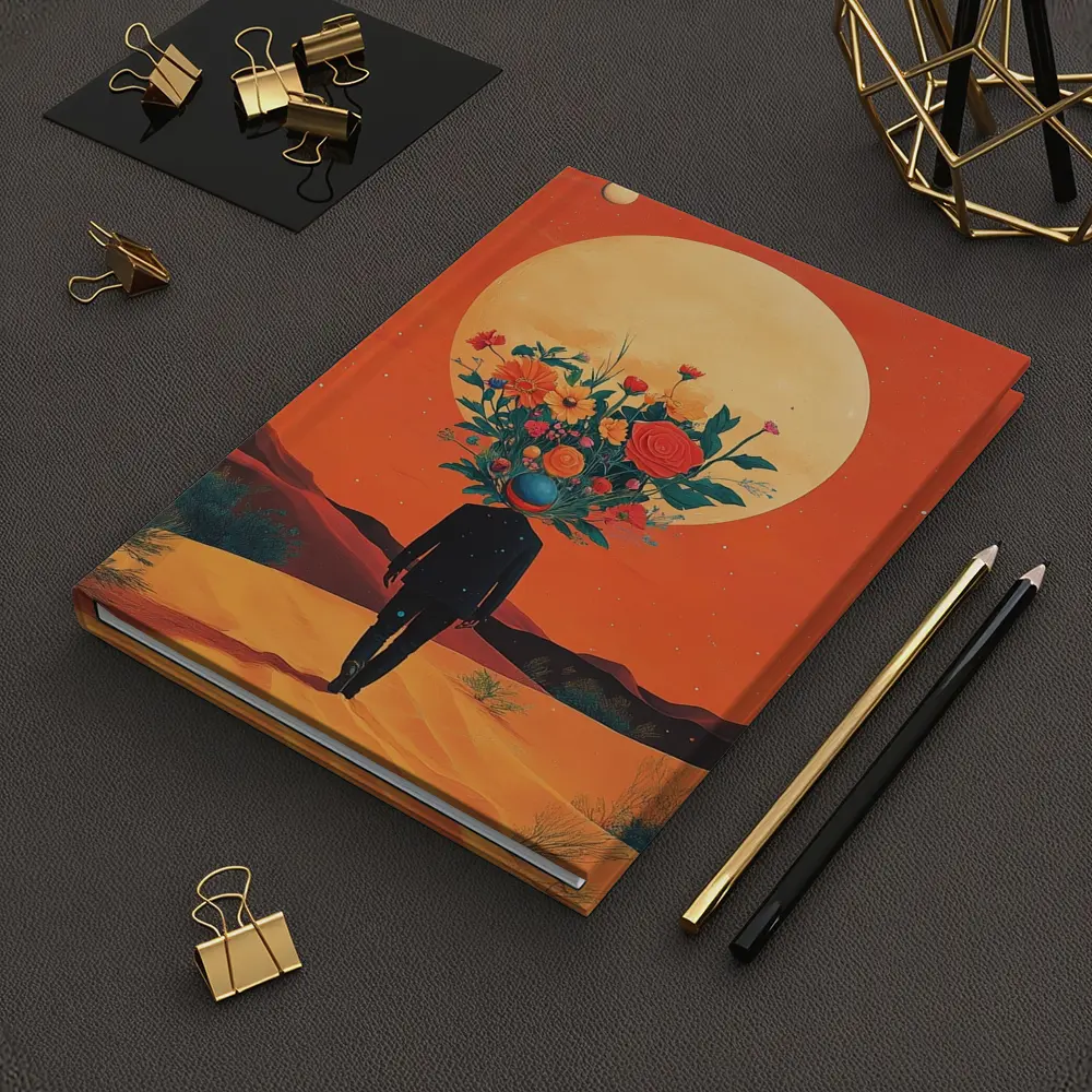 Flower Head Man Desert Surreal Orange Sky – Notebooks