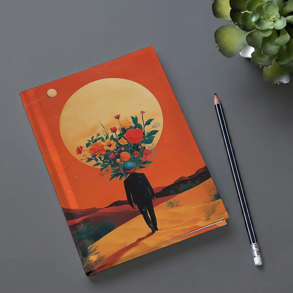 Flower Head Man Desert Surreal Orange Sky – Notebooks