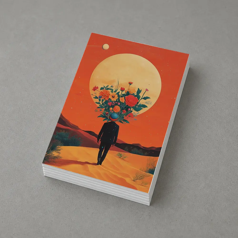 Flower Head Man Desert Surreal Orange Sky – Postcards
