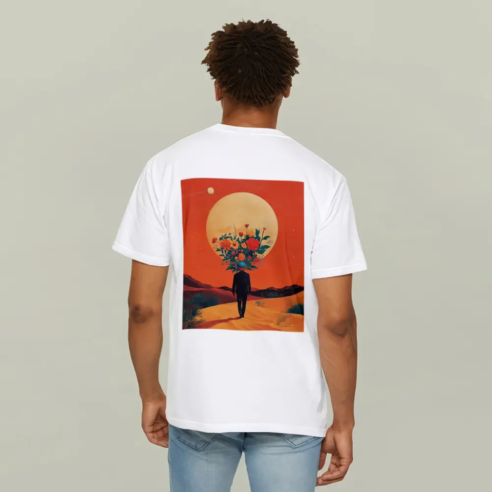 Flower Head Man Desert Surreal Orange Sky – T-Shirts