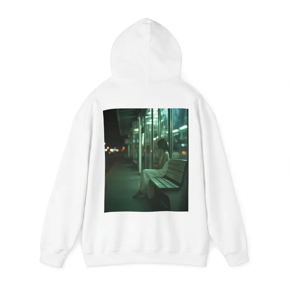 Woman Sitting Alone At Night Bus Stop – Hoodies