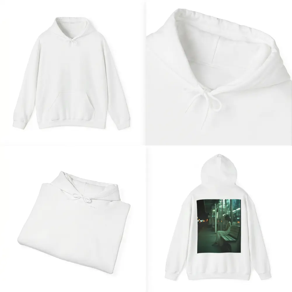 Woman Sitting Alone At Night Bus Stop – Hoodies