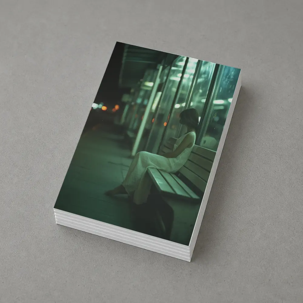 Woman Sitting Alone At Night Bus Stop – Postcards