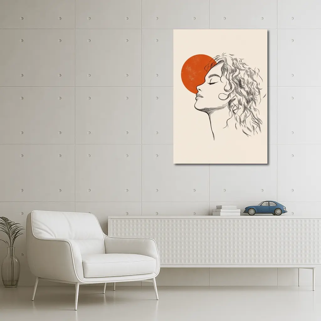 Sketch Woman Profile Red Sun Minimal Art – Wall Art