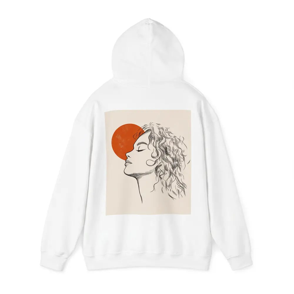 Sketch Woman Profile Red Sun Minimal Art – Hoodies
