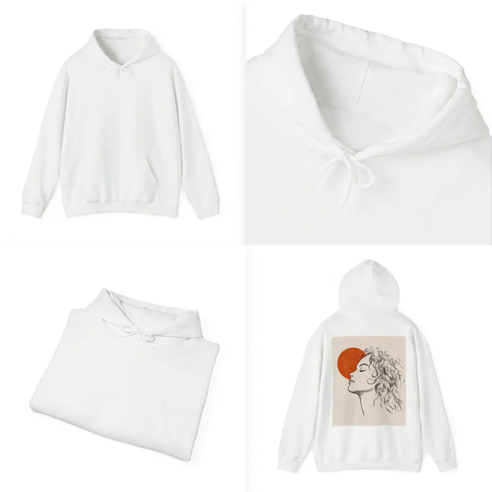 Sketch Woman Profile Red Sun Minimal Art – Hoodies