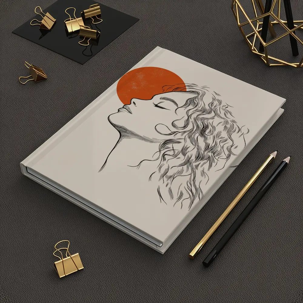 Sketch Woman Profile Red Sun Minimal Art – Notebooks