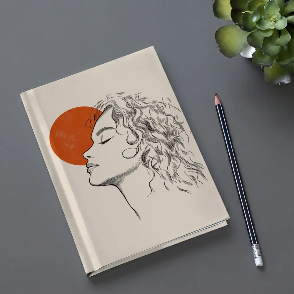 Sketch Woman Profile Red Sun Minimal Art – Notebooks