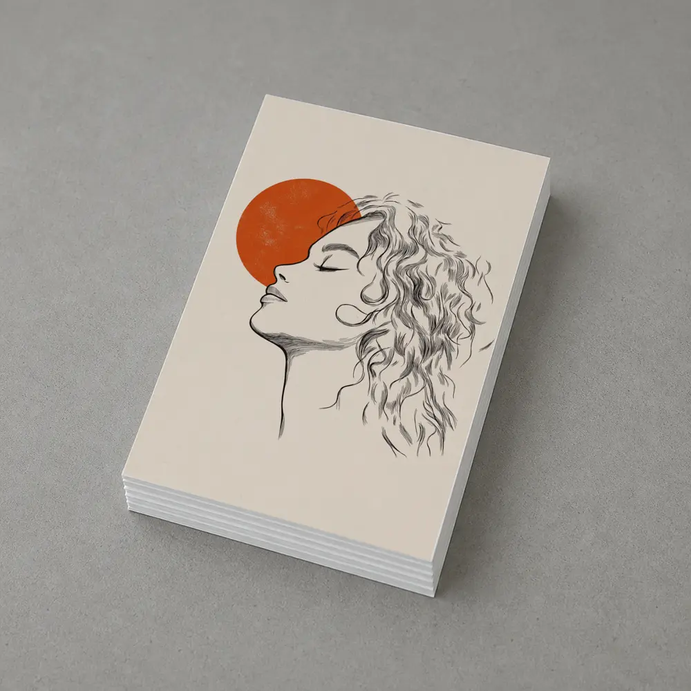 Sketch Woman Profile Red Sun Minimal Art – Postcards