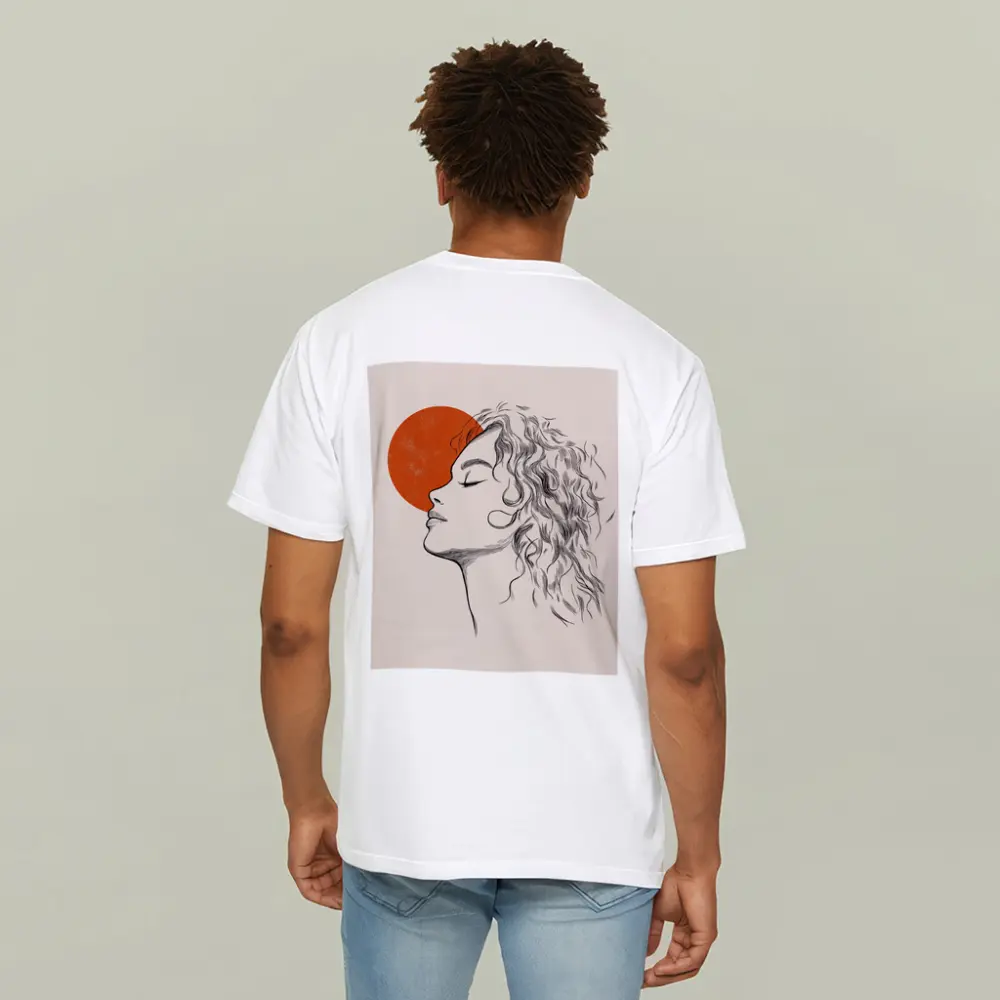 Sketch Woman Profile Red Sun Minimal Art – T-Shirts