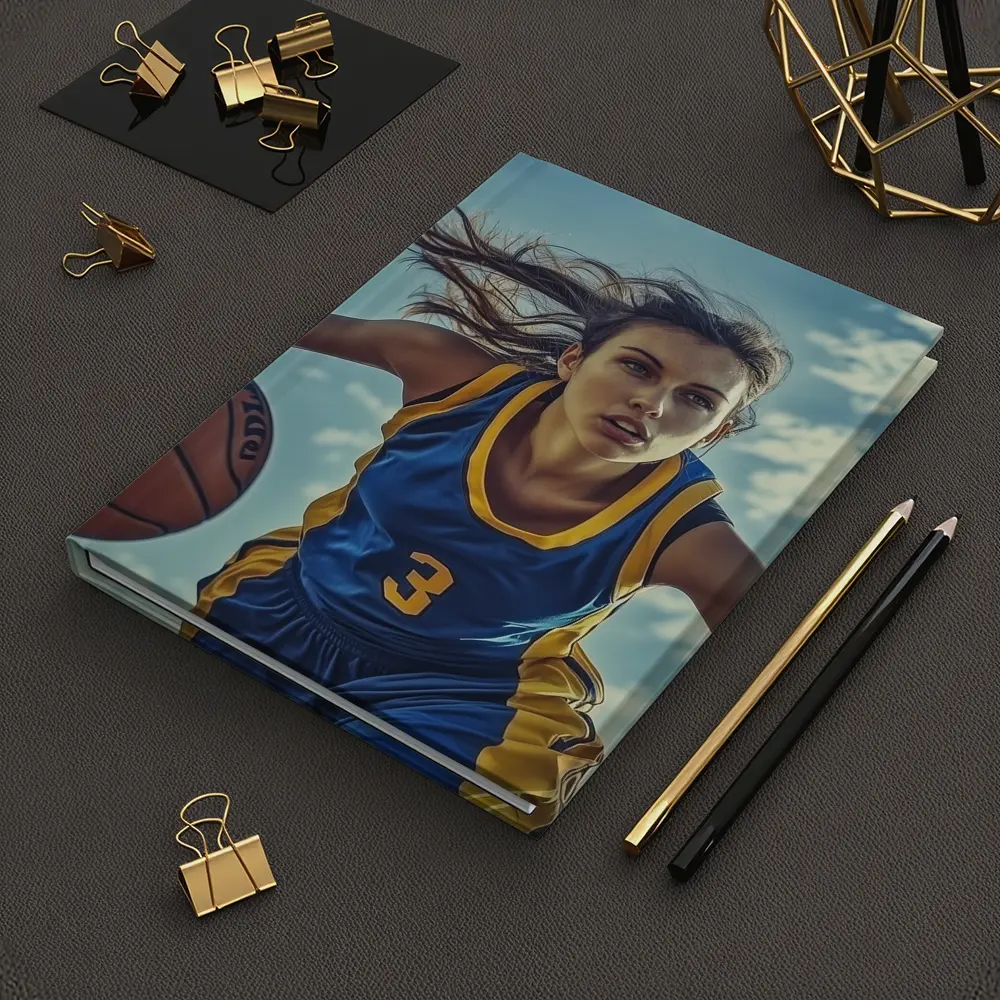 Female Basketball Player Dribbling Blue Sky – Notebooks