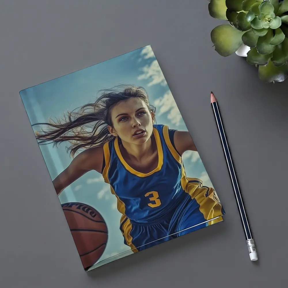 Female Basketball Player Dribbling Blue Sky – Notebooks