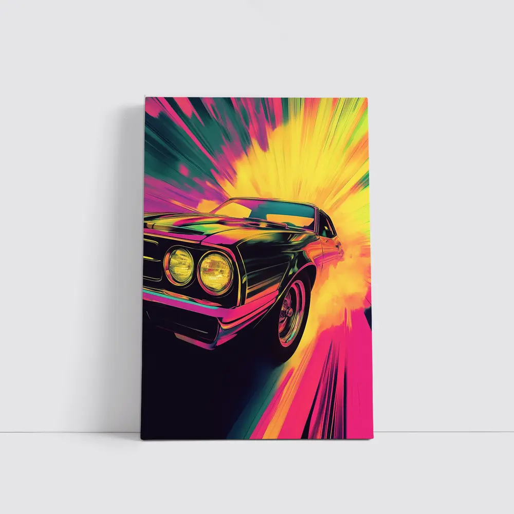 Retro Muscle Car Neon Explosion Pop Art – Wall Art