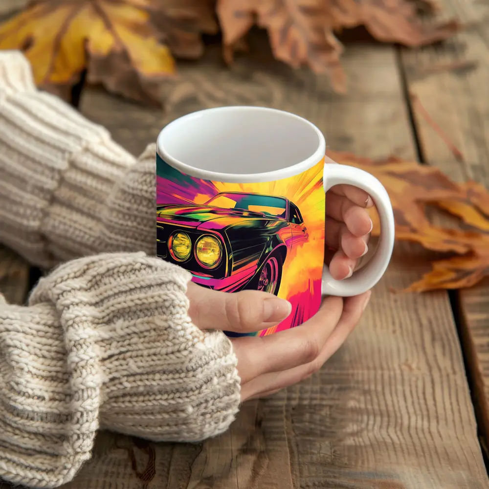 Retro Muscle Car Neon Explosion Pop Art – Mugs