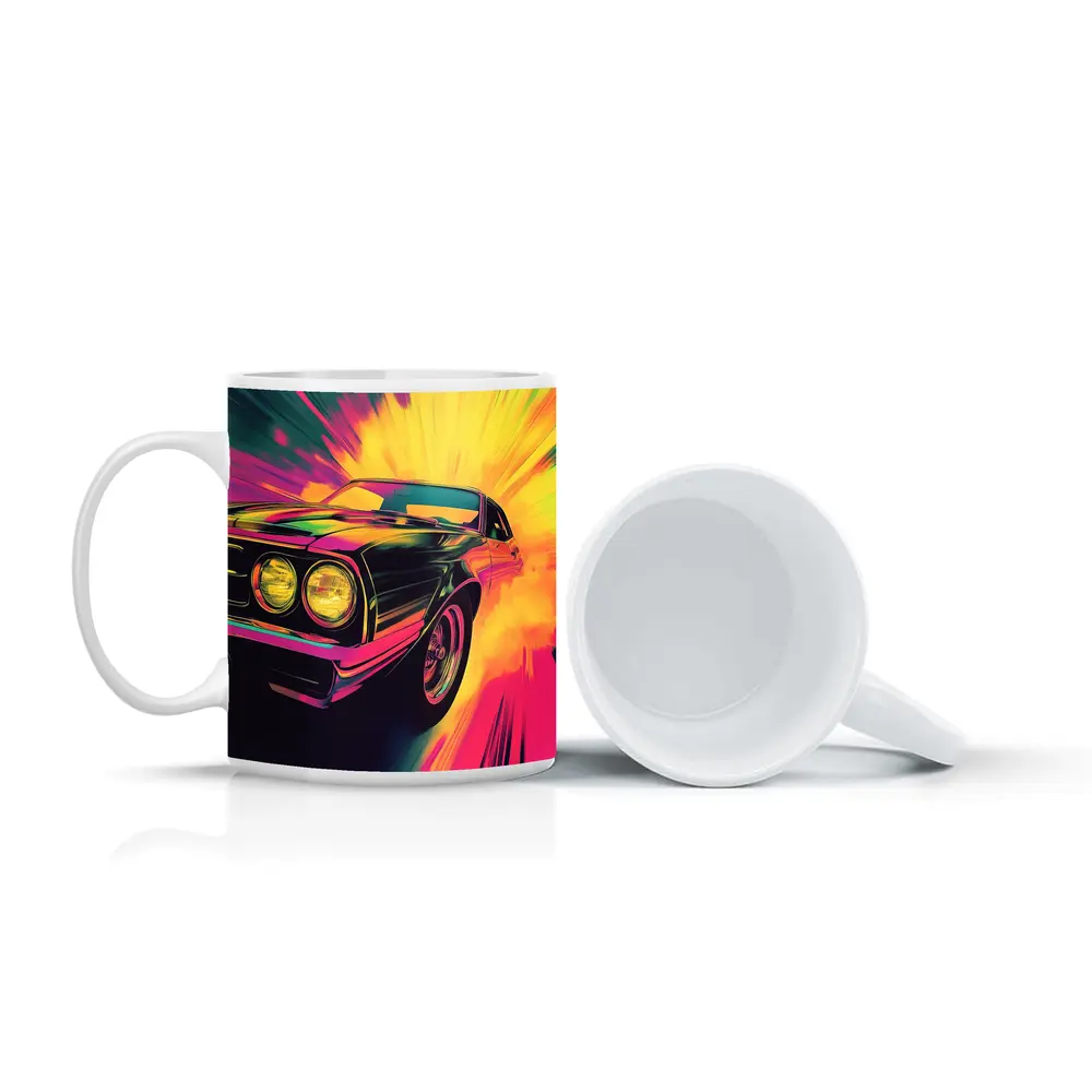Retro Muscle Car Neon Explosion Pop Art – Mugs