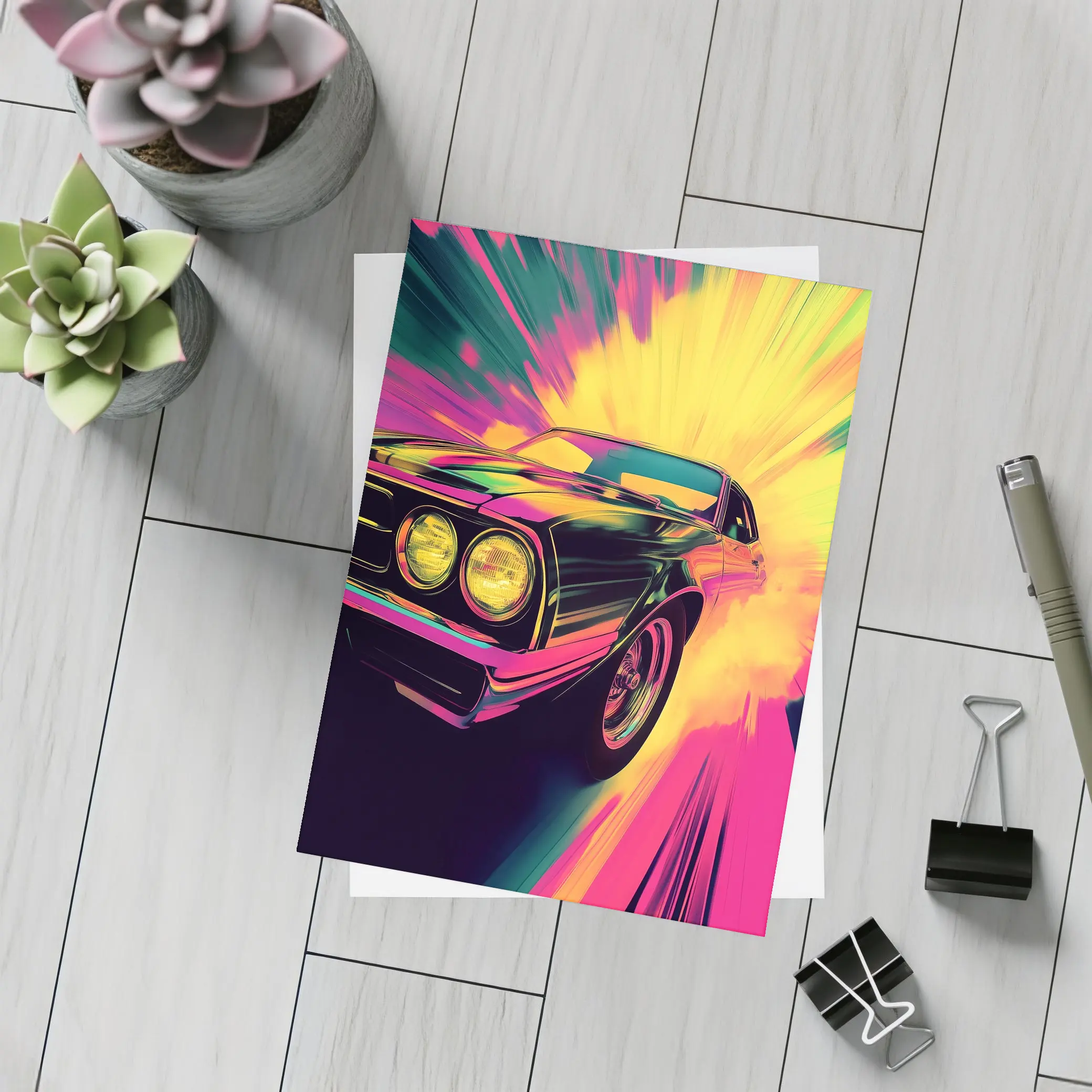 Retro Muscle Car Neon Explosion Pop Art – Postcards
