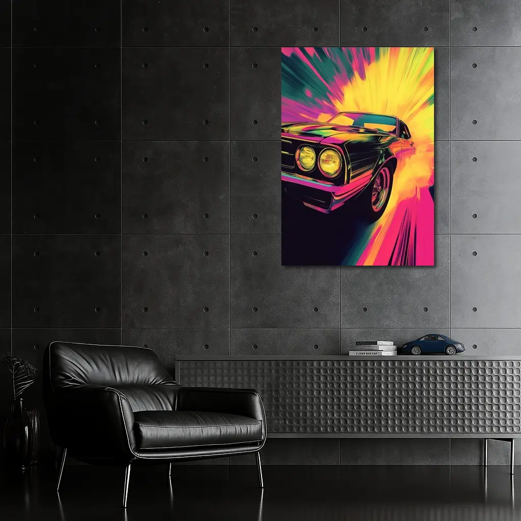 Retro Muscle Car Neon Explosion Pop Art – Wall Art