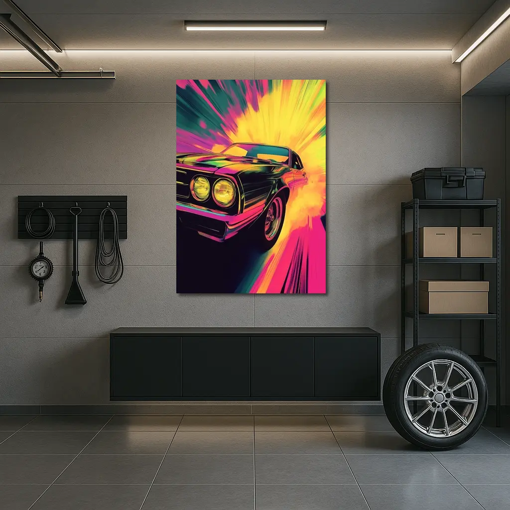 Retro Muscle Car Neon Explosion Pop Art – Wall Art