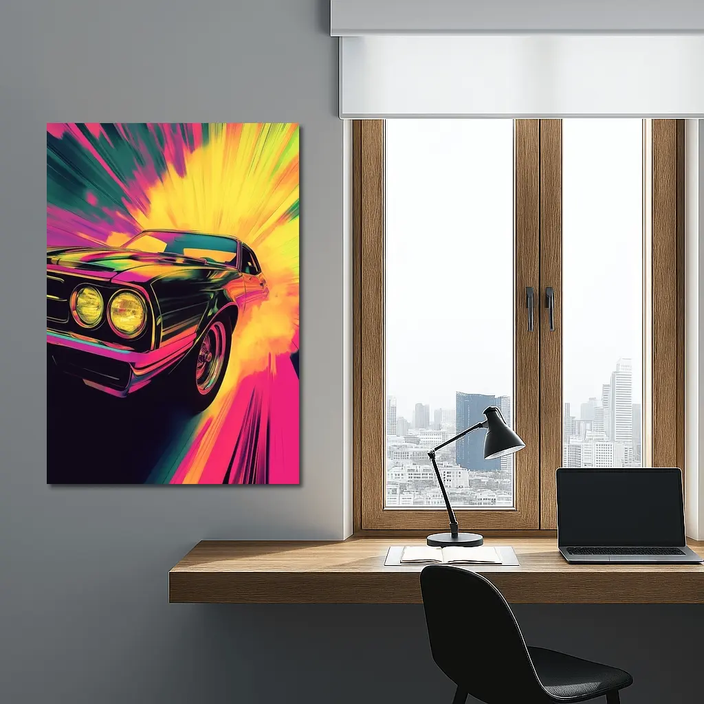 Retro Muscle Car Neon Explosion Pop Art – Wall Art