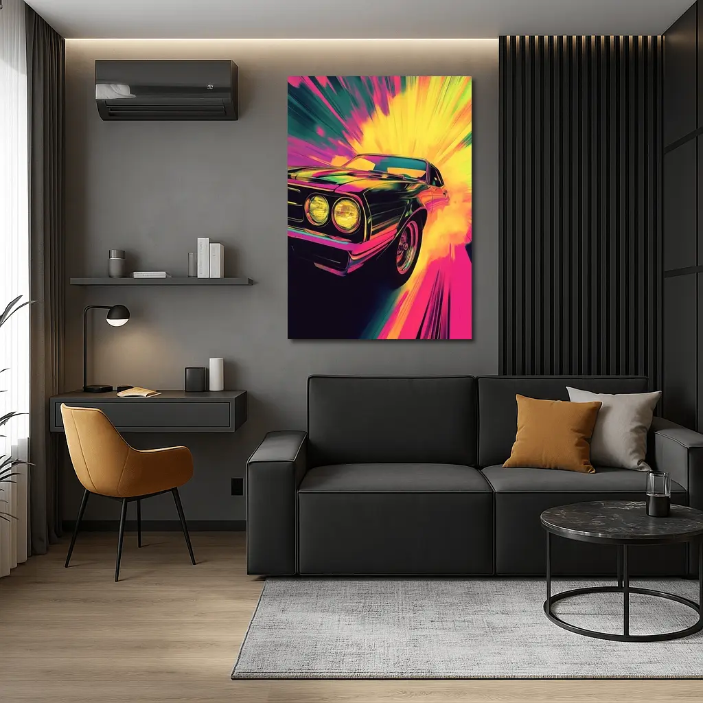 Retro Muscle Car Neon Explosion Pop Art – Wall Art